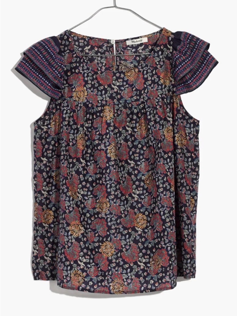 Madewell Navy Floral Button-Back Blouse